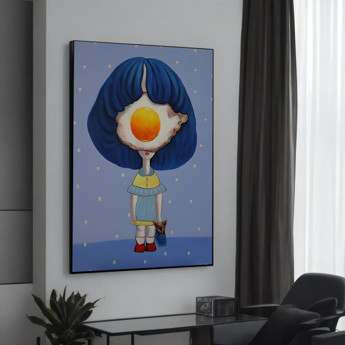 Quirky Girl With Egg, Whimsical Art Print