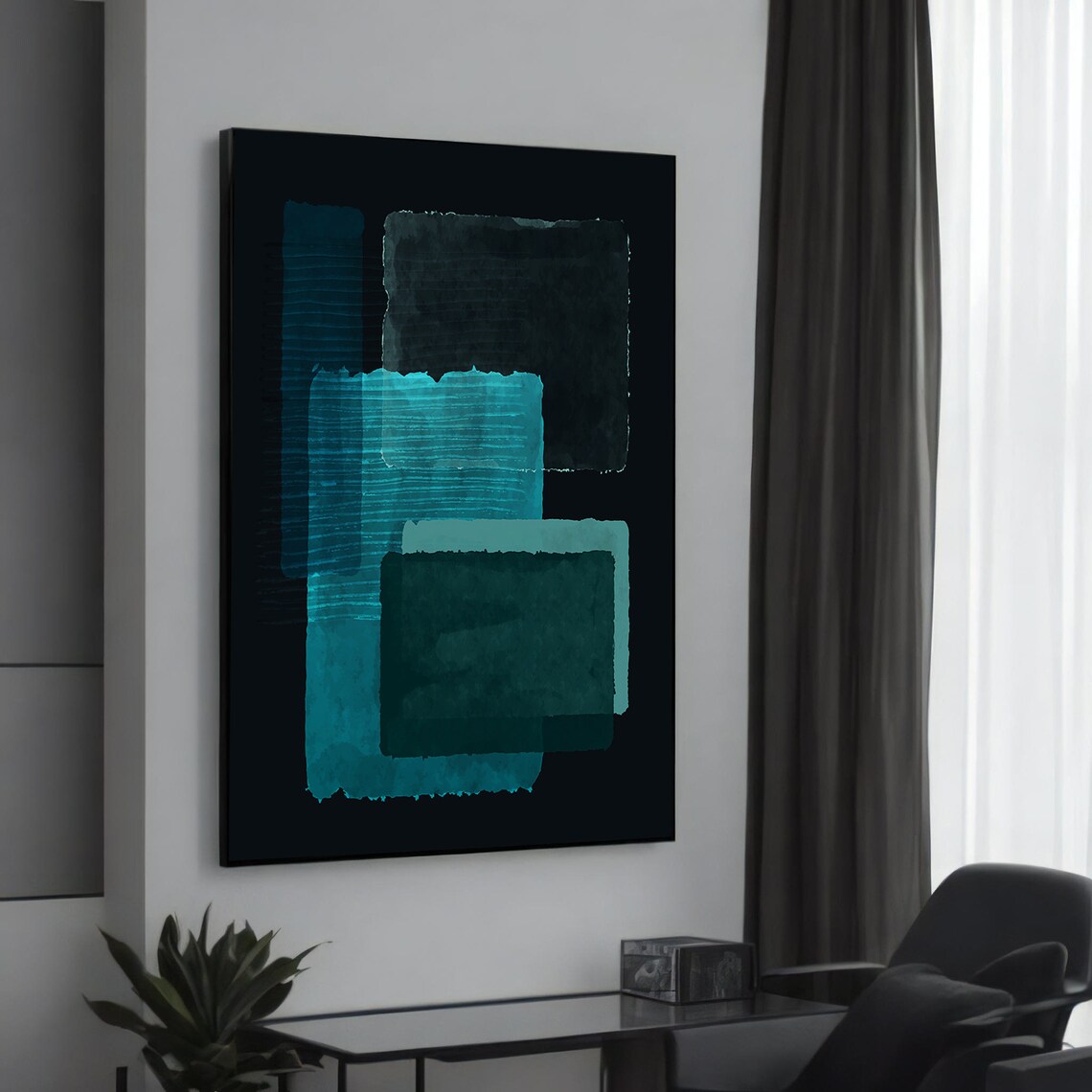 Mark Rothko Teal and Dark Grey Abstract Art Print