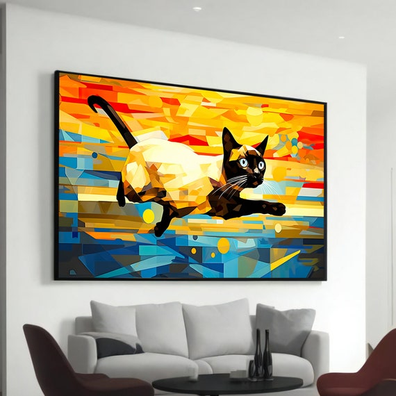 Geometric Siamese Cat Modern Cubist Style Colorful Painting Poster