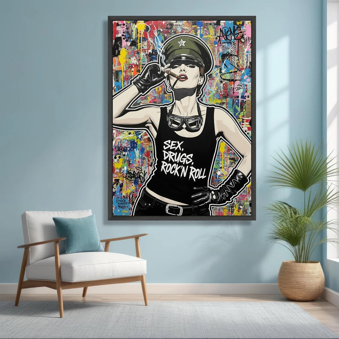 Edgy Rock And Roll Woman Art Print, Urban Graffiti