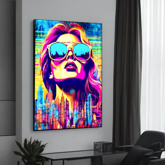 Vibrant Pop Art Woman Sunglasses City Lights Portrait Poster
