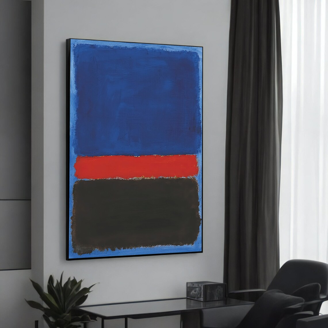 Cobalt Blue Red And Black Abstract Color Field Bold Modern Statement Poster