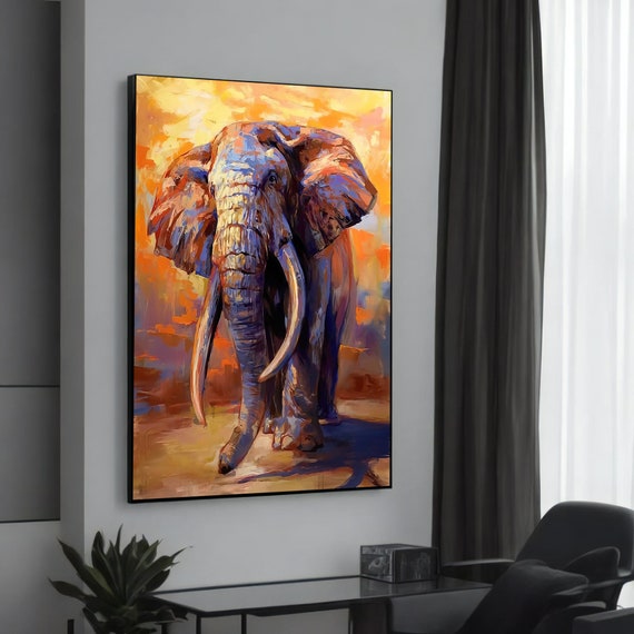 Majestic Elephant Canvas Painting Vibrant Animal Art Colorful Wildlife Decor Modern Wall For Nature Lovers