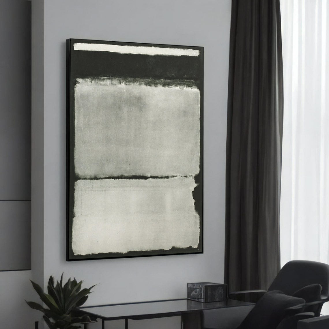 Black and White Monochrome Abstract Color Field Minimalist Wall Art