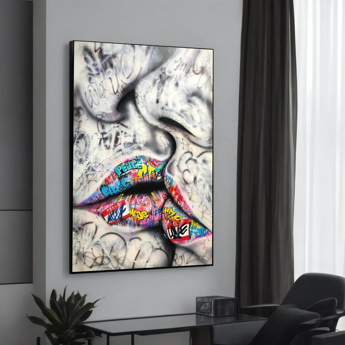 Graffiti Lips Kiss Peace Colorful Street Art Artwork Style Poster