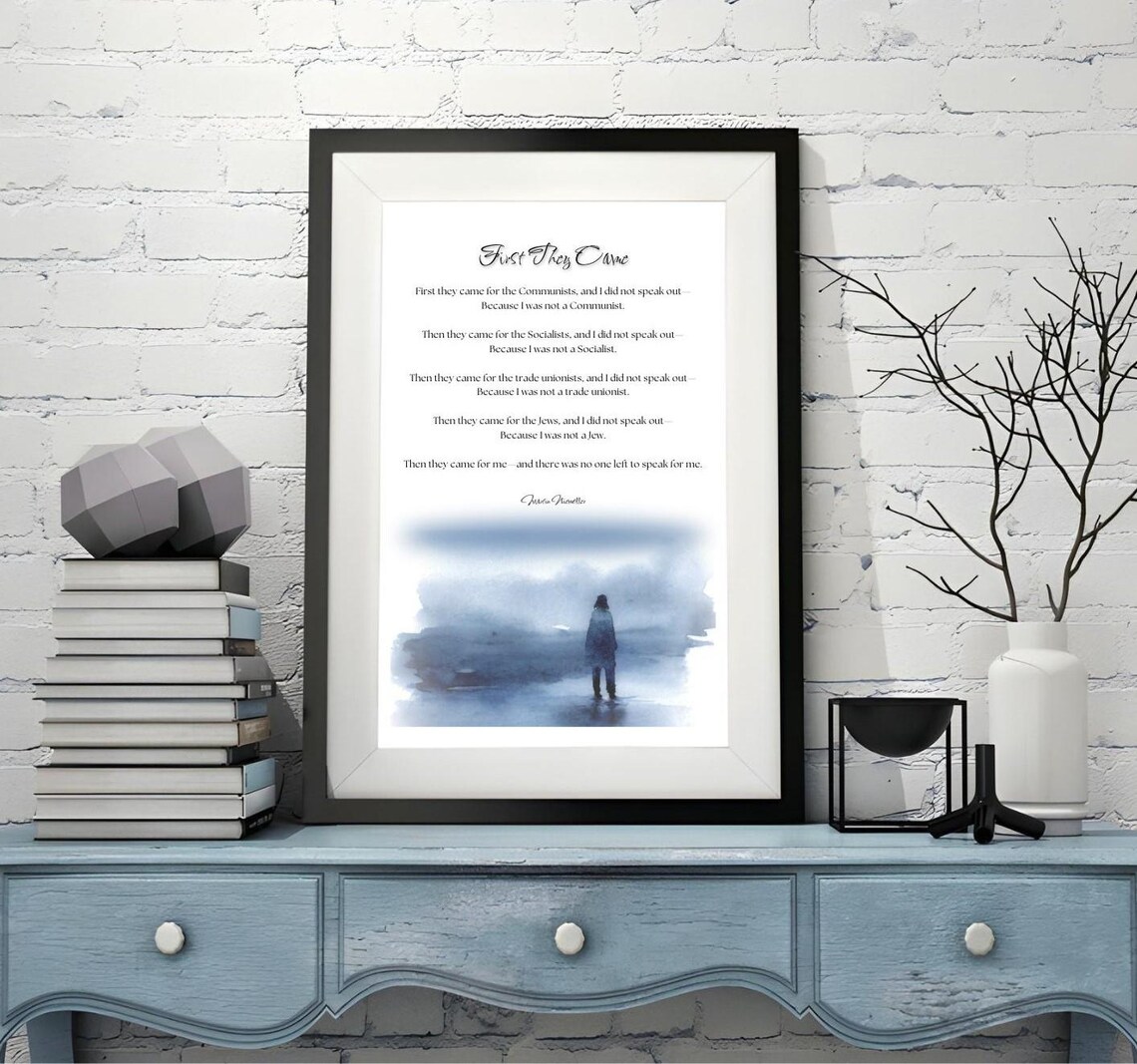 First They Came Martin Niemöller Poem Watercolor Illustrated Typography Poster - Image 3