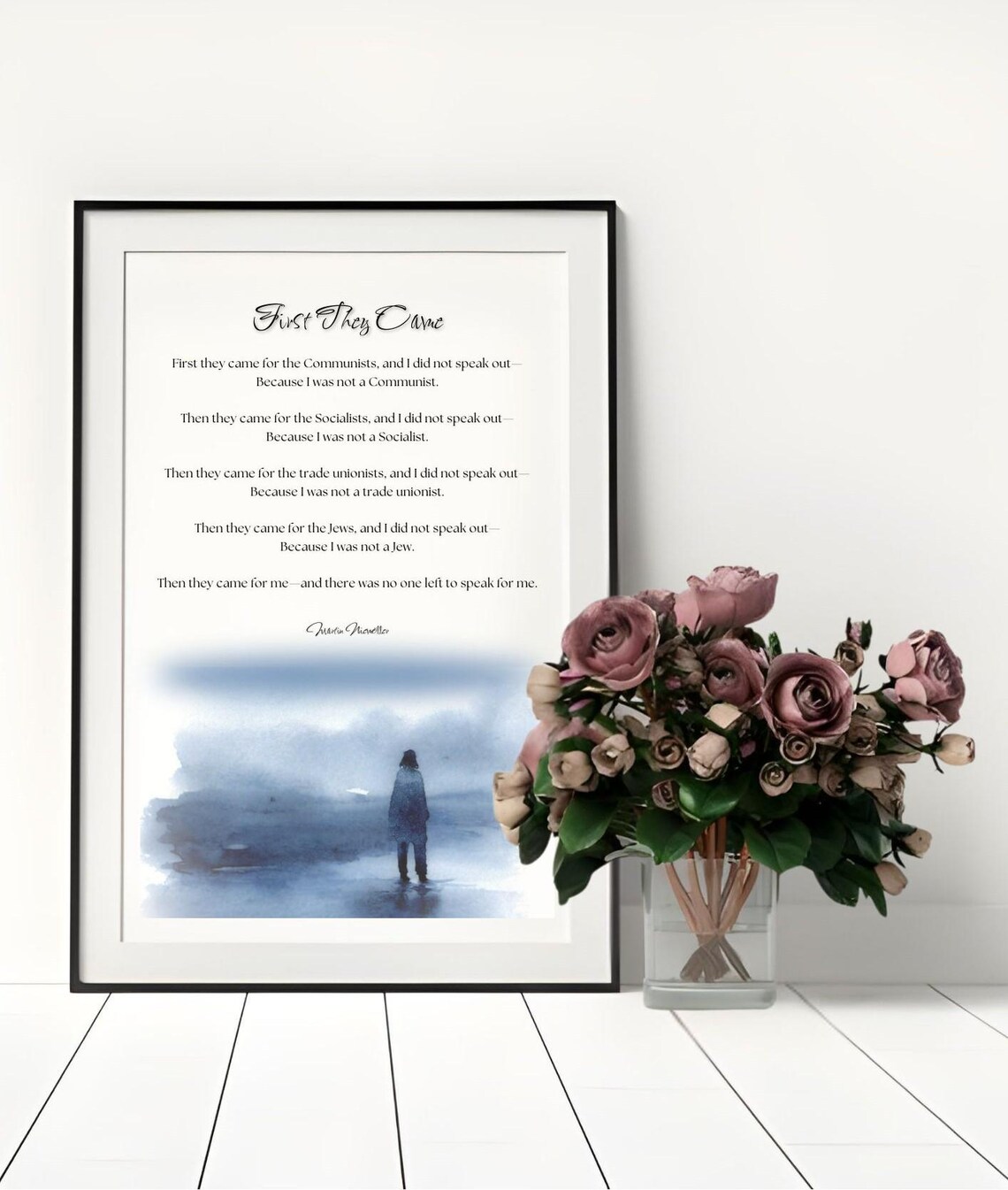First They Came Martin Niemöller Poem Watercolor Illustrated Typography Poster