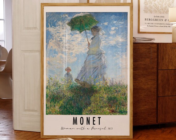 Claude Monet Woman With A Parasol Classic Wall Art Monet Exhibition Poster Vintage Print Monet Spring Painting