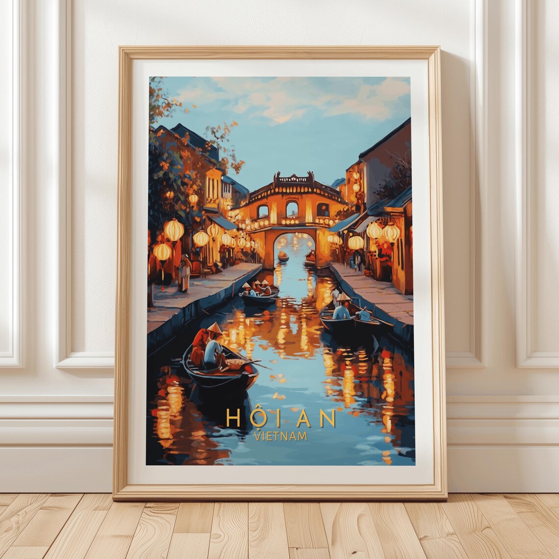 Hoi An Vietnam Japanese Covered Bridge Lanterns Night Poster