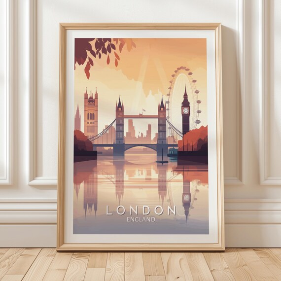 London England Thames Reflection Framed Landmark Travel Poster