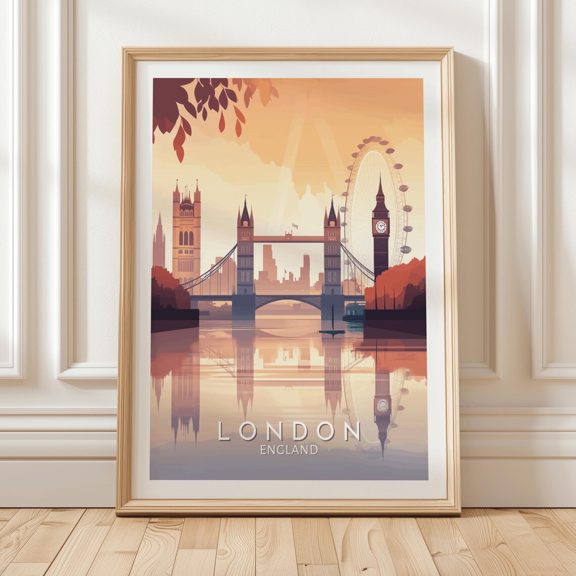 London England Thames Reflection Framed Landmark Travel Poster