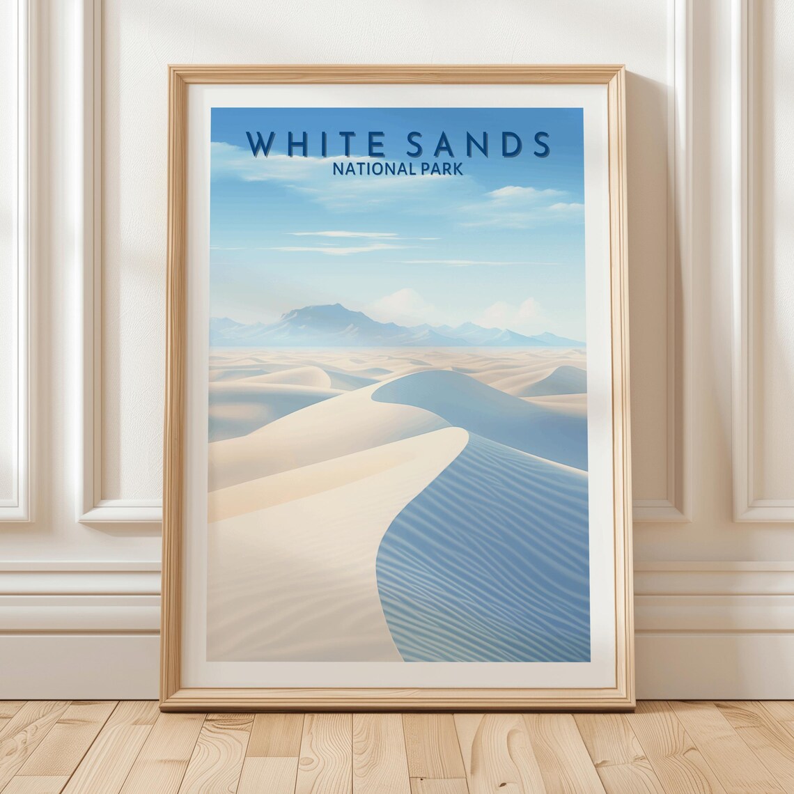 White Sands National Park Dune Waves Mountains Framed Travel Poster