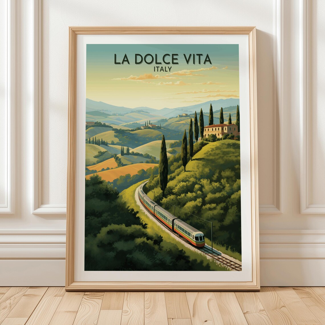 La Dolce Vita Italy Train Tuscan Hills Cypress Villa Travel Poster