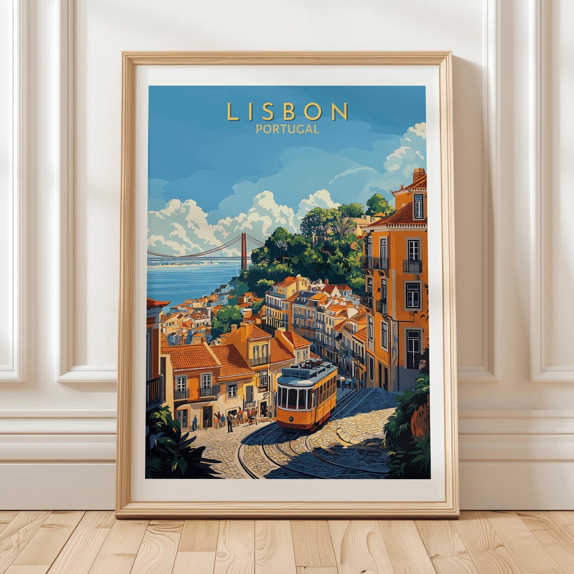 Lisbon Portugal Tram Vintage Travel Poster, Alfama