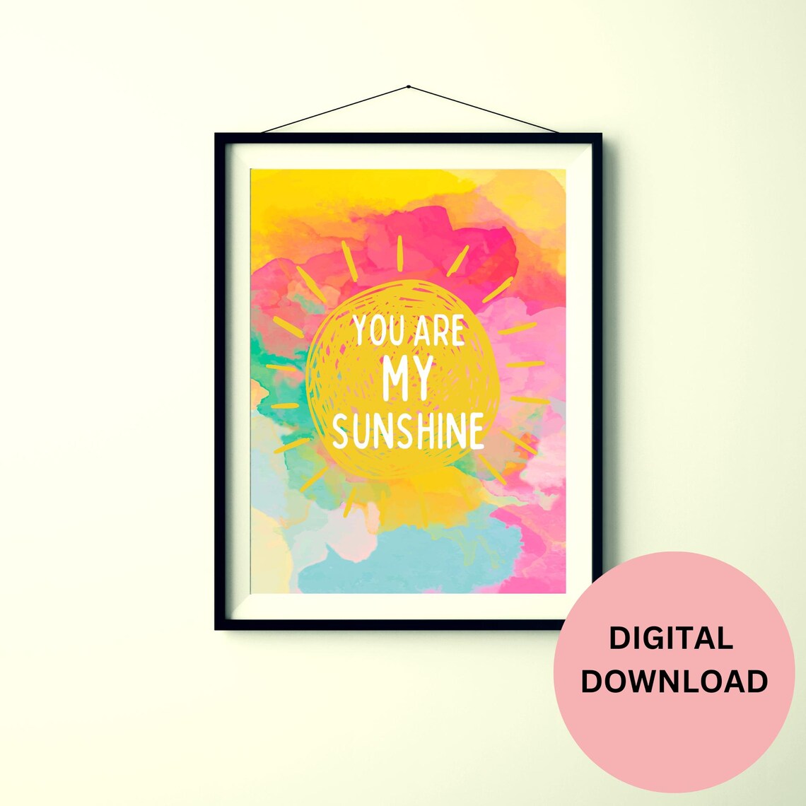 You Are My Sunshine Watercolor Sunset Sun Rainbow Kids Room Nursery Poster - Image 3