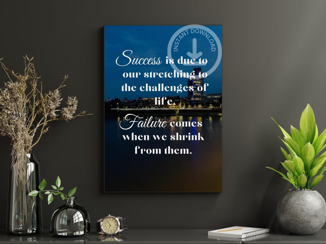 Success Is Due To Stretching Night City Skyline Quote Poster