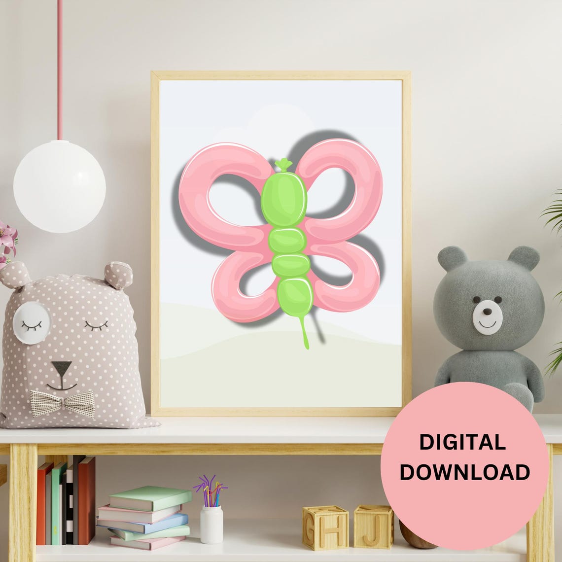 Cute Nursery Gift For New Parents Balloon Butterfly Wall Art For Baby Room Decor Pink Kids Bedroom Art Prints For Girl Baby Shower Gift - Image 3
