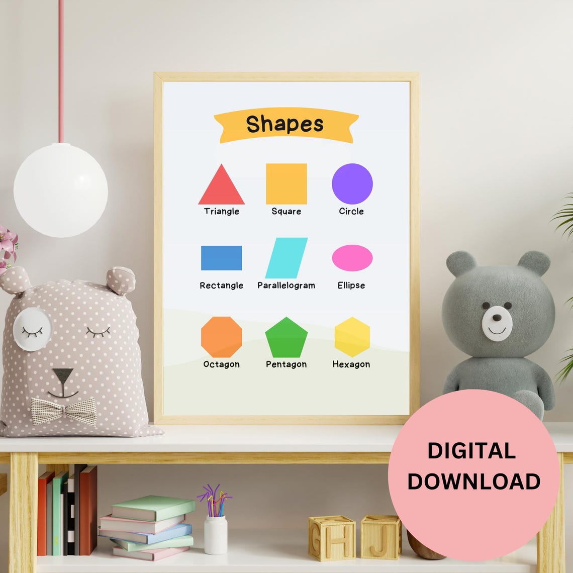 Kids Shapes Educational Chart Triangle Square Circle Learning Poster - Image 2
