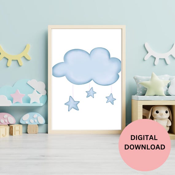 Baby Nursery Wall Art Gift For Newborn Boys Cute Simple Blue Cloud Print Minimalist Nursery Decor For New Parents Gift Sky Decor Art