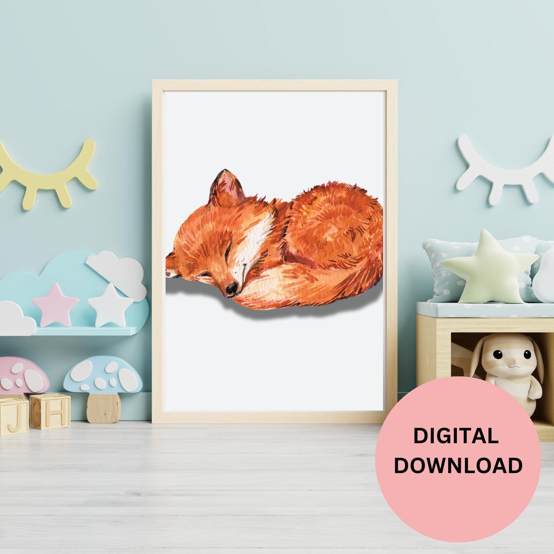 Sleeping Red Fox Watercolor Woodland Nursery Animal Art Print - Image 3