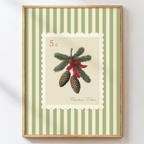Vintage Pinecone Christmas Wall Art Botanical Holiday Classic Winter Green Decor