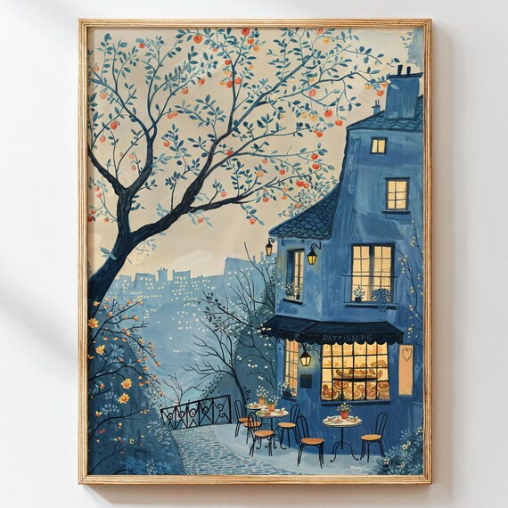 Blue French Patisserie Print, Paris Cafe Art