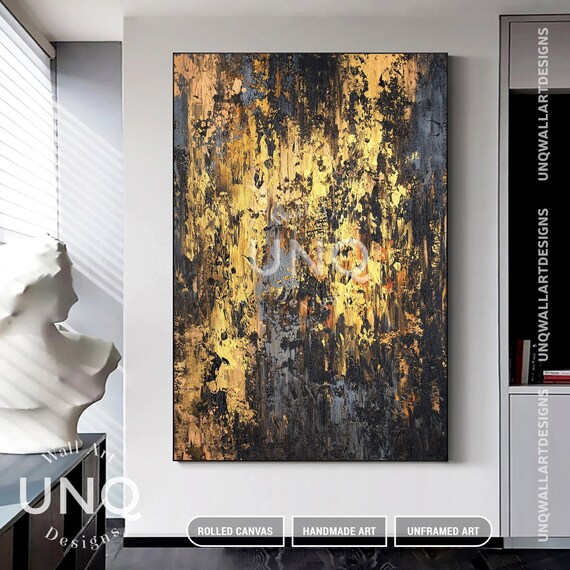 Black And Gold Painting On Original Abstract Painting Gold Foil Original Art Hand Painted Textured Abstract Painting