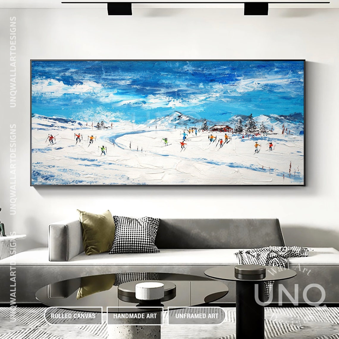 Original Ski Sport Acrylic Painting On Modern Oil Texture Wall Art Skier On Snowy Mountain Art Personalized Gift Home Deco - Image 4