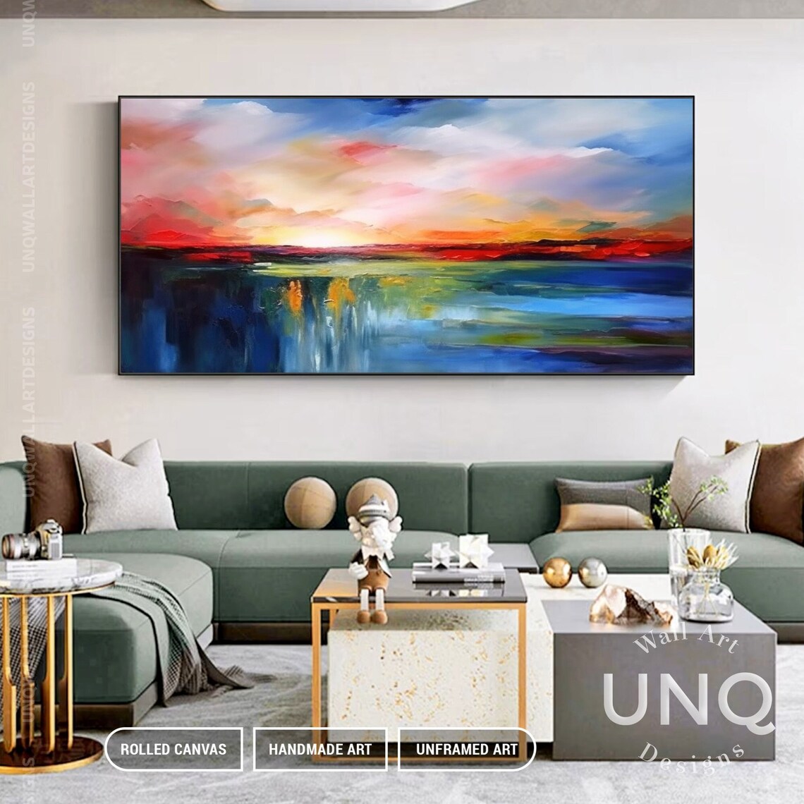 Sunrise Seascape Modern Abstract Oil Painting Art Print - Image 5