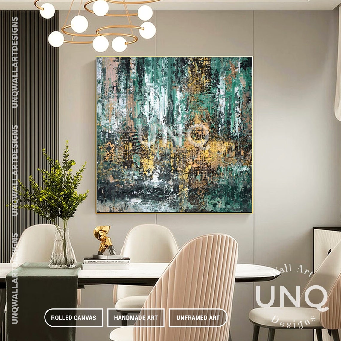 Emerald Green And Gold Abstract Textured Painting Modern Decor Poster - Image 5