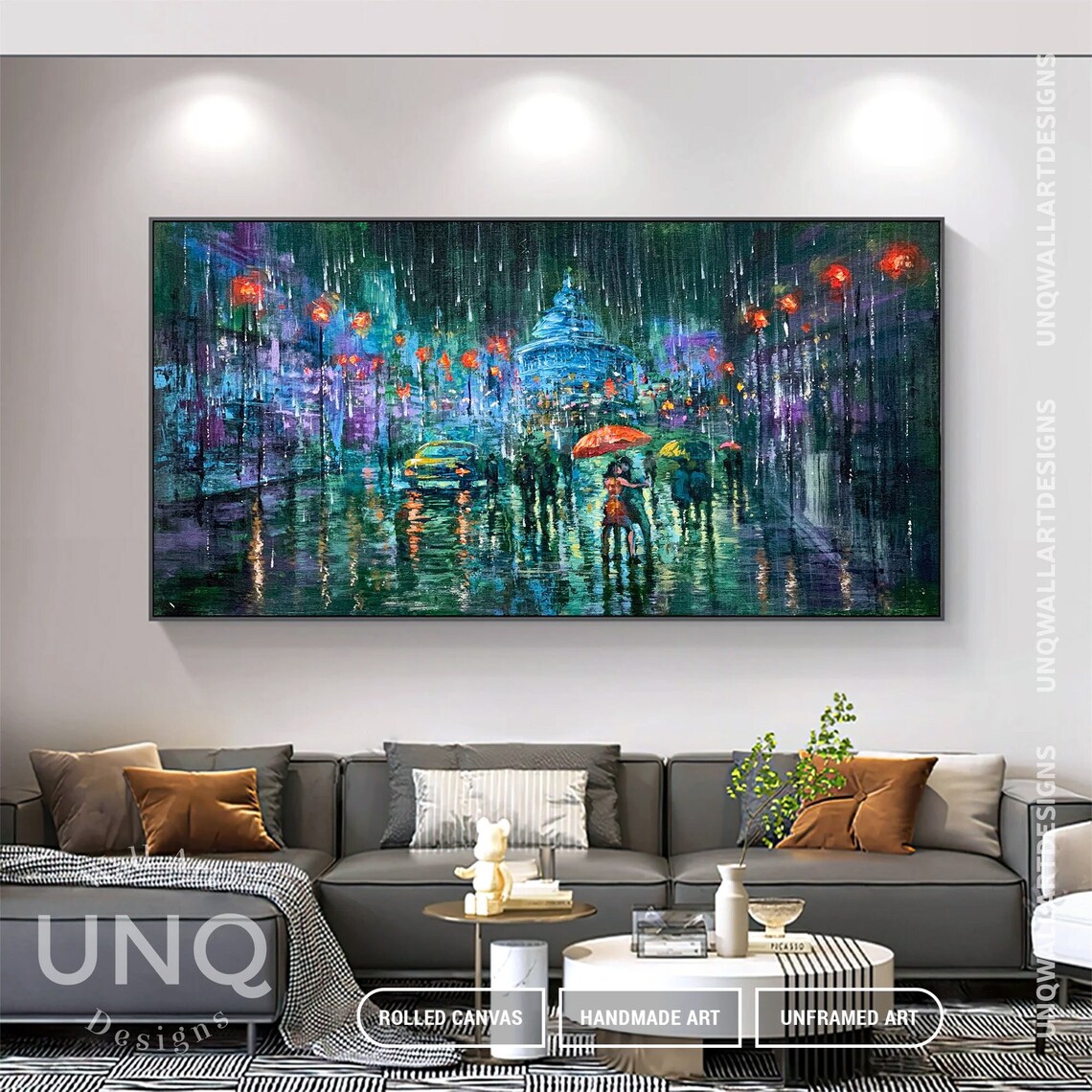 Kissing Couple Cityscape Painting, Modern Living Room Art - Image 6