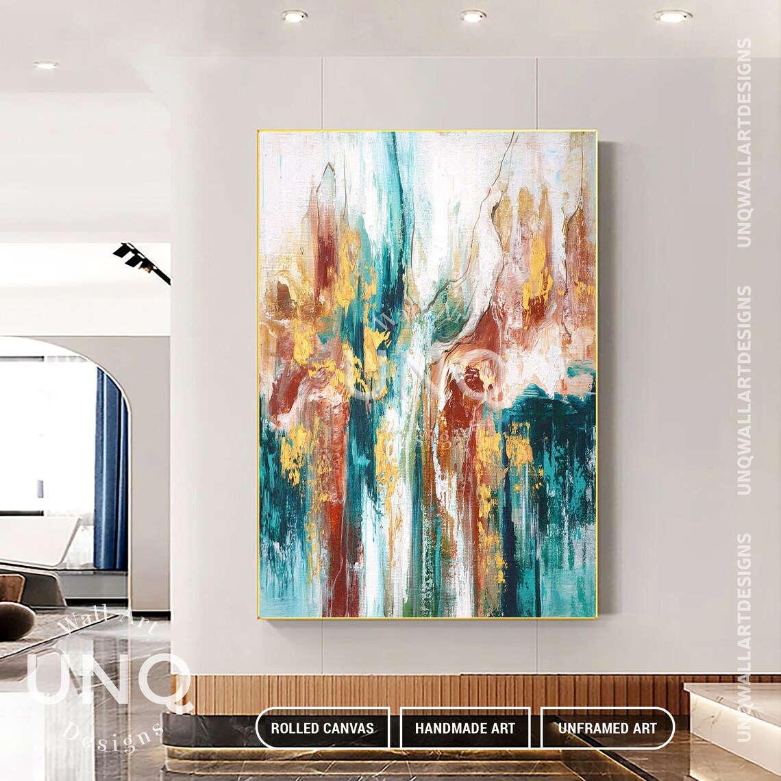 Large Abstract Oil Painting On Abstract Wall Art Original Textured Boho Wall Art Teal Fancy Acrylic Painting Spiritual Home Decor - Image 2