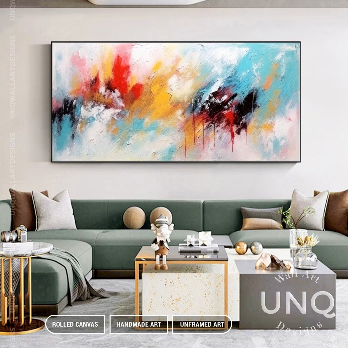Red Blue And Gold Brushstroke Abstract Painting Vibrant Modern Poster - Image 6