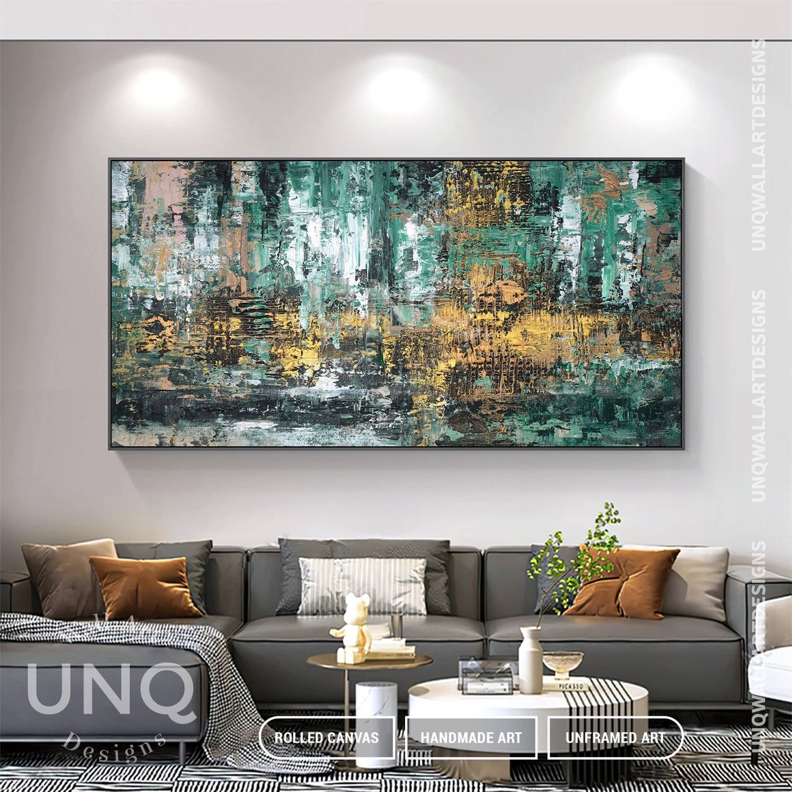 Emerald Green And Gold Abstract Textured Painting Modern Decor Poster - Image 4