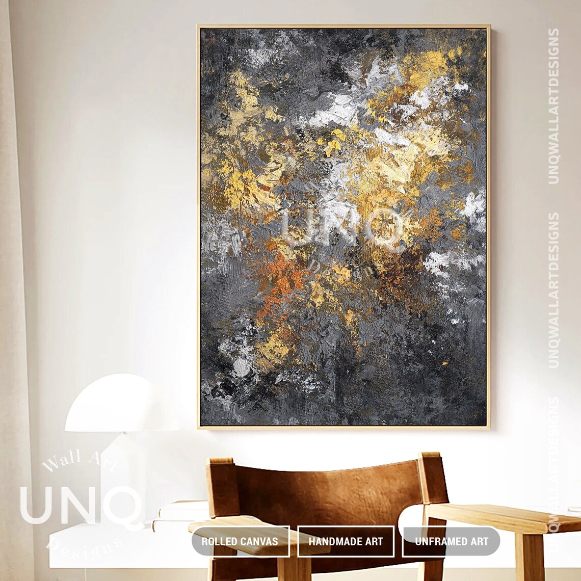 Gold Foil Original Wall Art Abstract Painting Gray Black Gold Original Palette Knife Painting Hand Painted Textured Abstract Wall Decor - Image 3