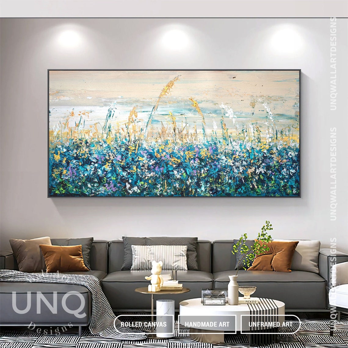 Blue Lavender Wildflower Meadow Oil Painting Golden Grass Field Poster - Image 6