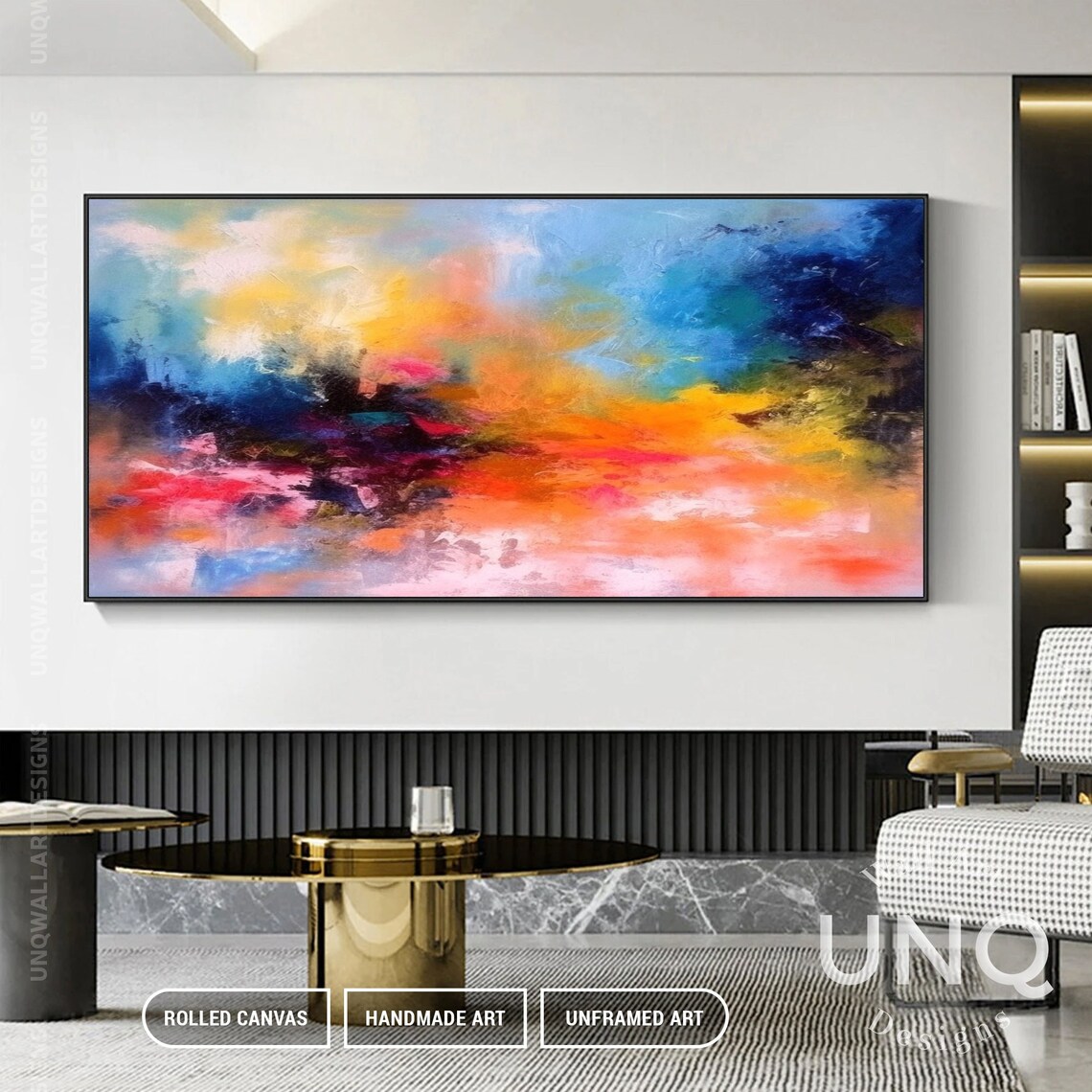 Colourful Blue Orange Abstract Art Extra Large Painting For Bedroom Fancy Wall Art For Modern Decor Bedroom Art Custom Art Gift - Image 5