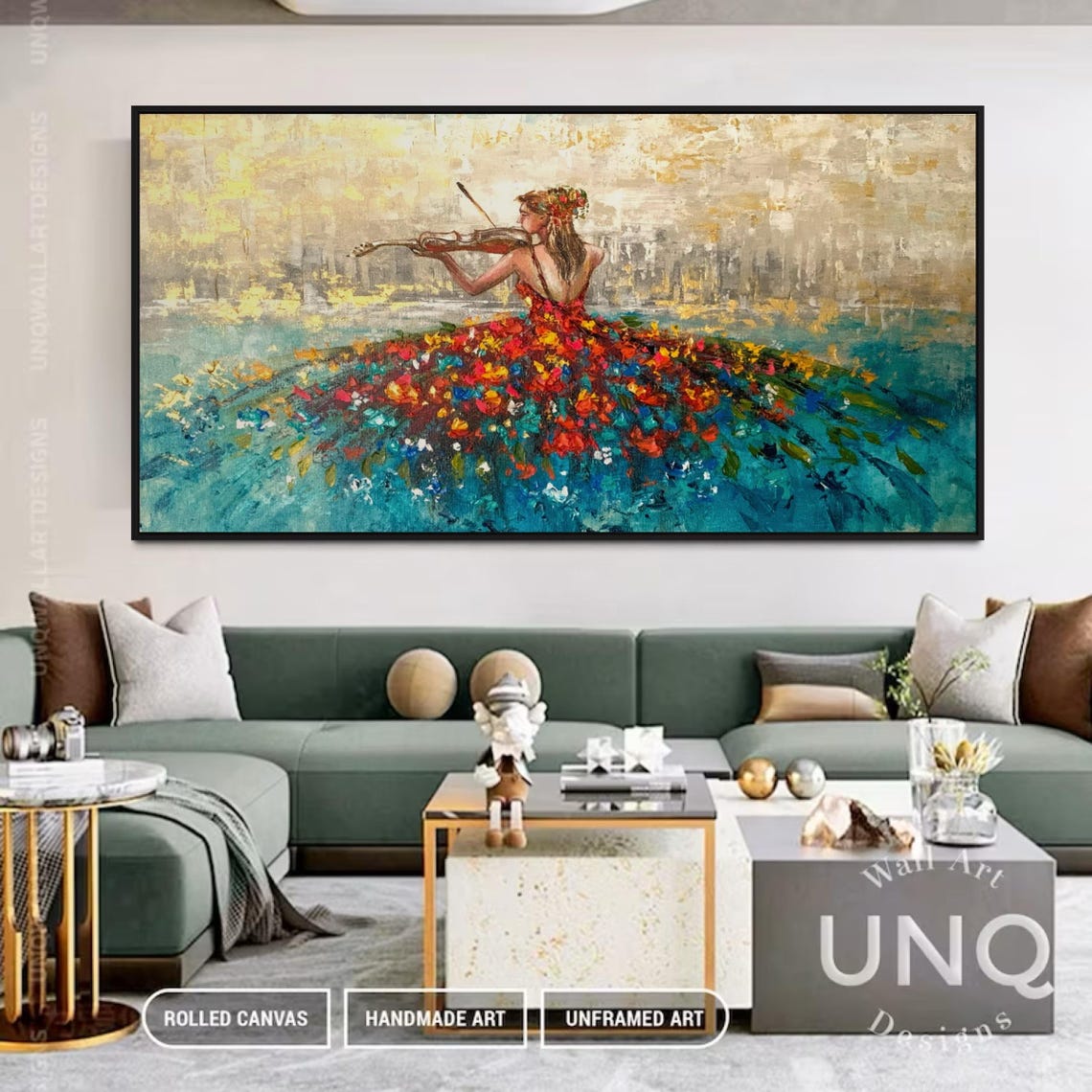 Preety Woman Painting With Voilin Beautiful Music Girl Wall Art Extra Large Wall Art Colorful Abstract Wall Decoration - Image 3