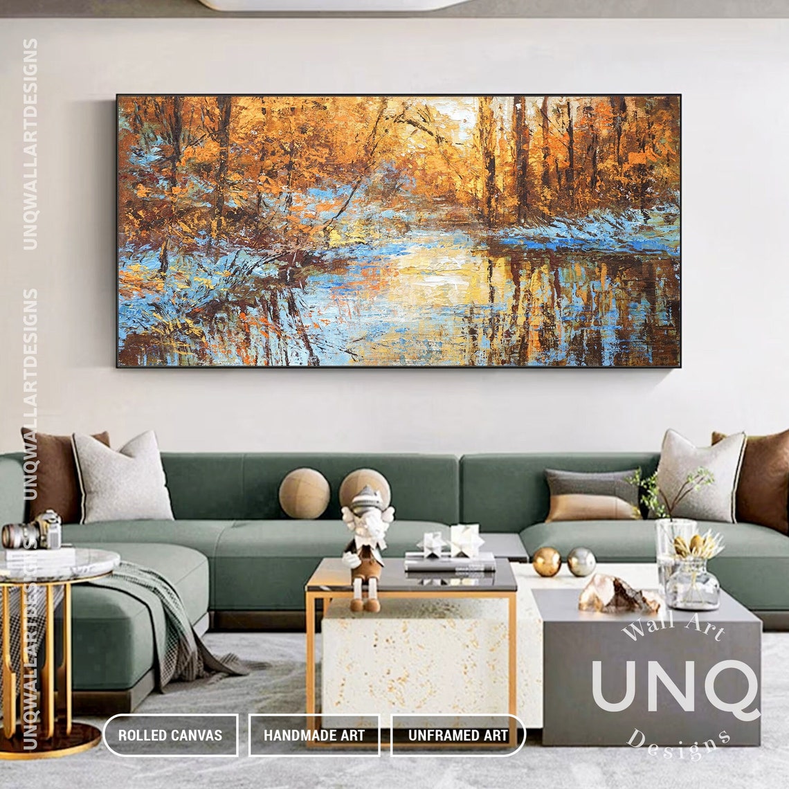Golden Autumn Forest Lake Reflection Impressionist Painting Art Poster - Image 6