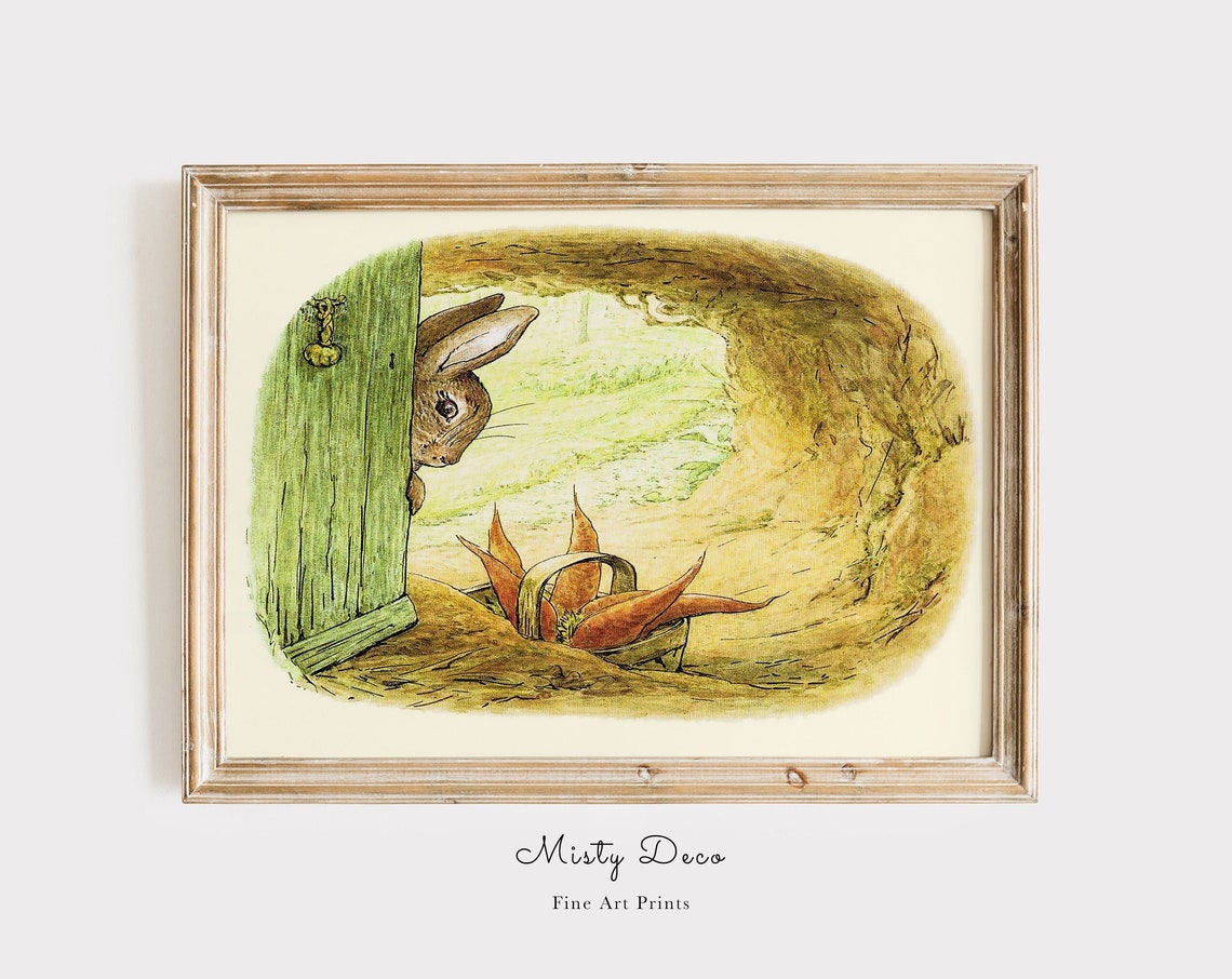 Beatrix Potter Bunny Burrow Carrots Vintage Nursery Art Poster