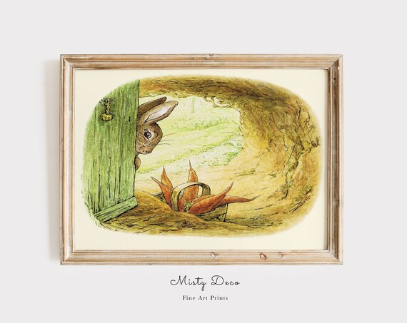 Beatrix Potter Bunny Burrow Carrots Vintage Nursery Art Poster