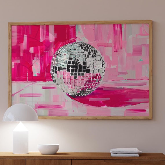 Pink Disco Ball Art Print Kitsch Bar Cart Decor
