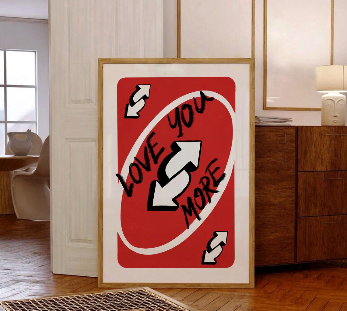 Love You More Bold Red Reverse Card Trendy Romantic Quote Poster