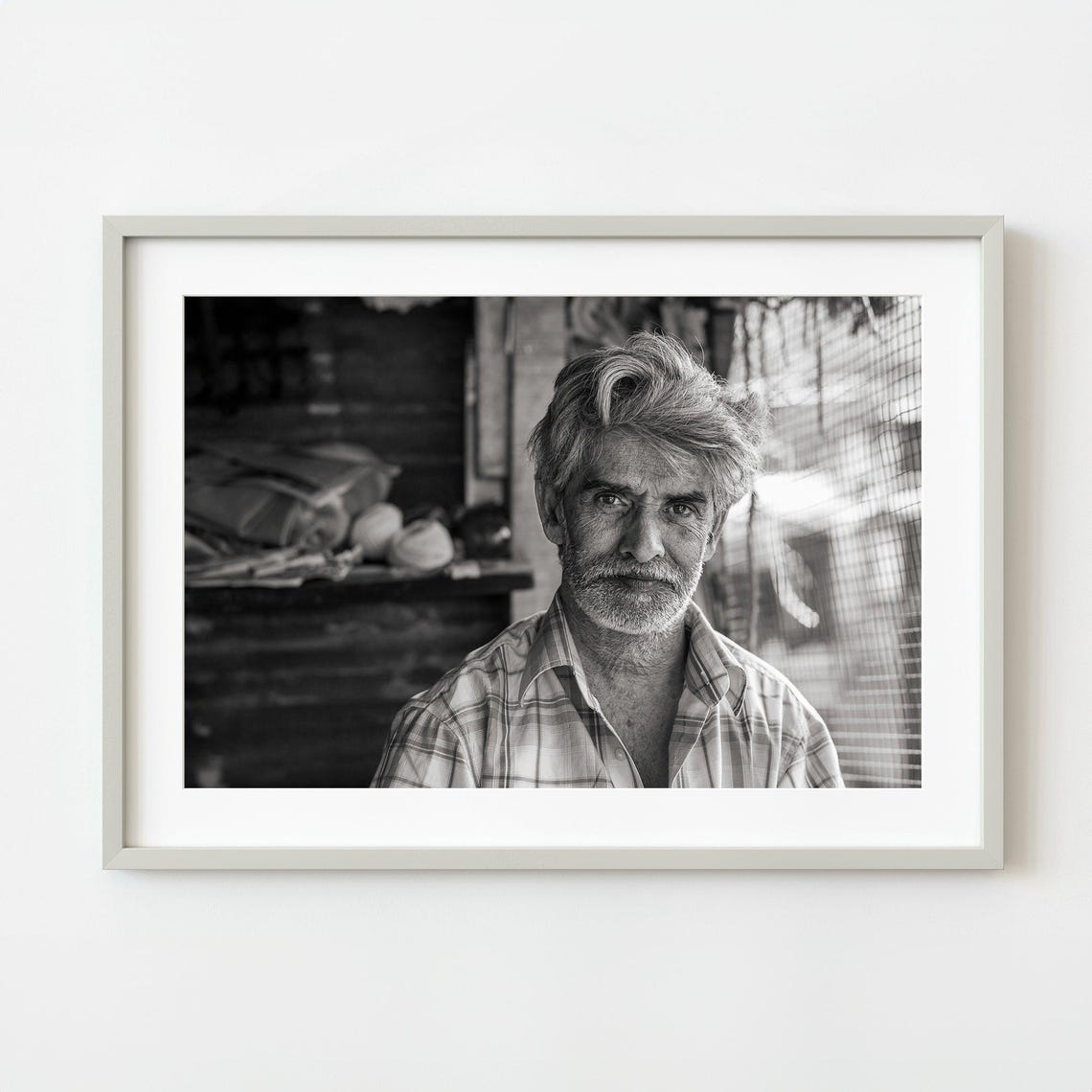 Elderly Gentleman Portrait Black and White India Photography Poster
