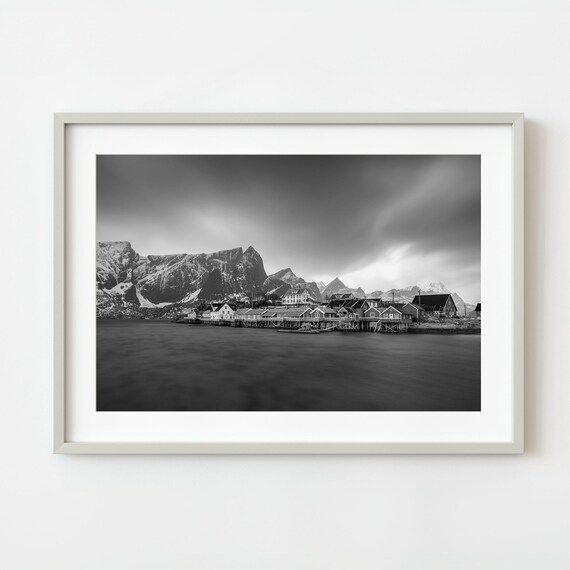 Sakrisoy Lofoten Norway Winter Fishing Village Black and White Photo Print
