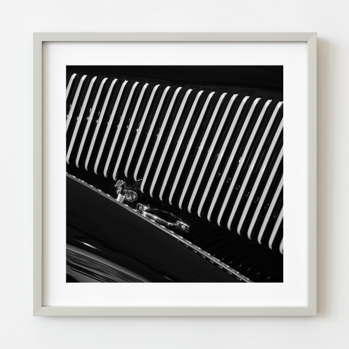 Vintage Car Hood Louvered Texture Black And White Photo Poster
