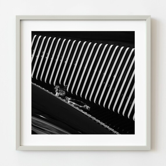 Vintage Car Hood Louvered Texture Black And White Photo Poster