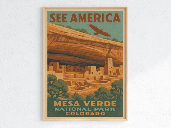 Mesa Verde National Park Colorado Vintage WPA Style Cliff Poster