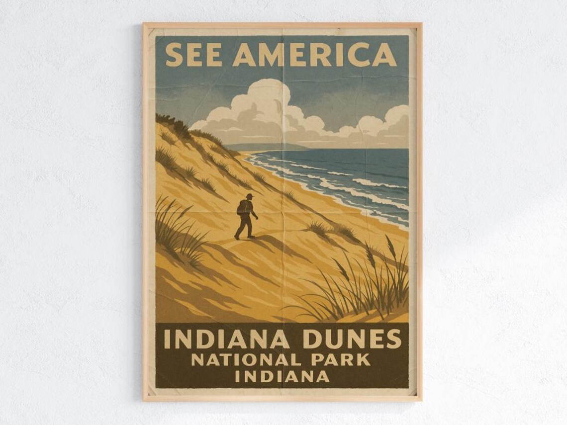Indiana Dunes National Park See America Vintage WPA Travel Poster