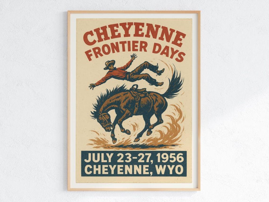 1956 Cheyenne Frontier Days Vintage Rodeo Wyoming Cowboy Poster
